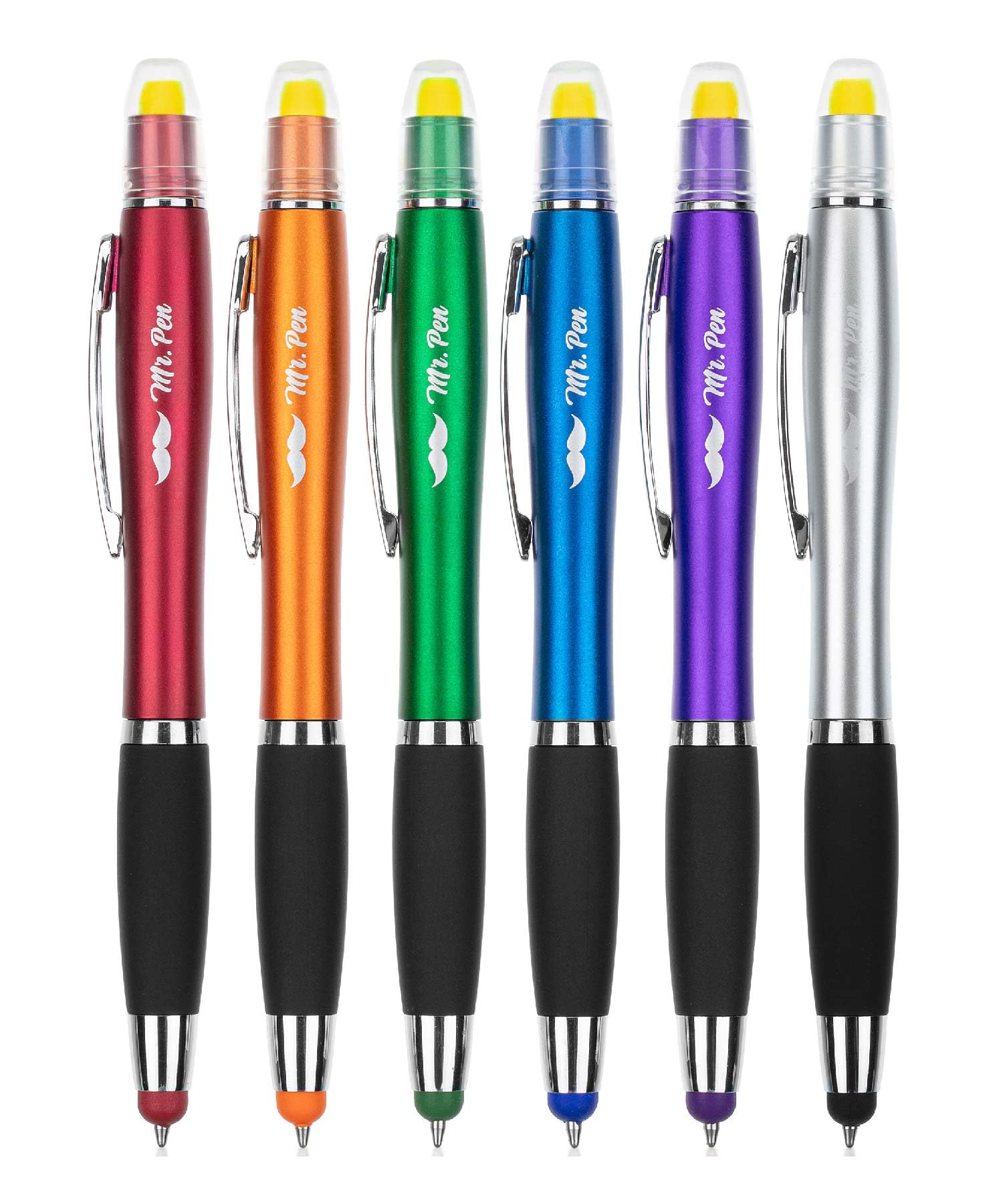 Mr. Pen- Bible Highlighter With Pen And Stylus For Touchscreens, 3 In 1, 6 Pcs, Colorful Barrels, Yellow Highlighters, Black Bal