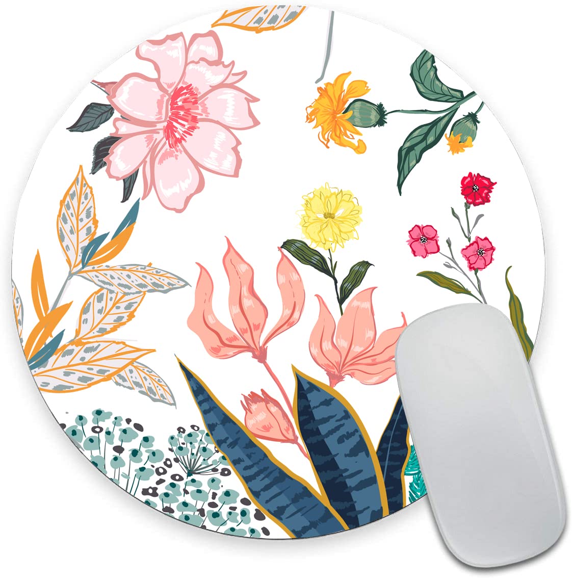 Armanza Mouse Pad, Floral Mouse Pad, Round Computer Mouse Mat With Design, Non-Slip Rubber Base Mousepad, Waterproof Office Mous