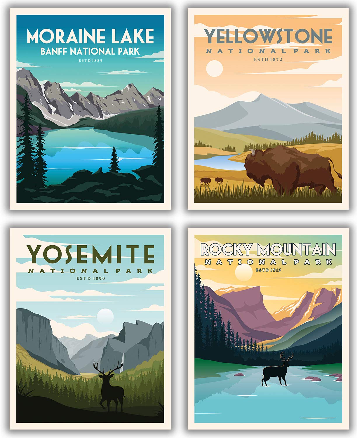 National Parks Vintage Posters & Prints | Mountain Wall Art Decor Poster | Nature Mountain Art Decor | Moraine Lake Banff Yellow