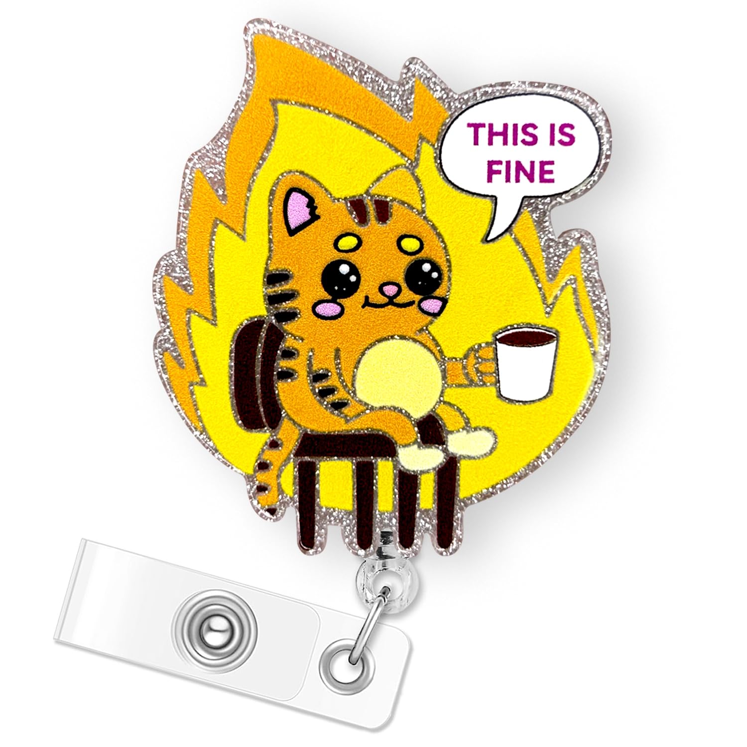 This Is Fine Cat Badge Reel Retractable For Nurse Nursing Rn Cna Lpn Medical Worker & Office Staff | Funny Nurse Gifts Cat Id Na
