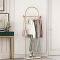 DR.IRON Modern Gold Clothes Racks with Shelves Freestanding, Gold Coat Racks with Marble Base & Coat Hanger with Umbrella for En