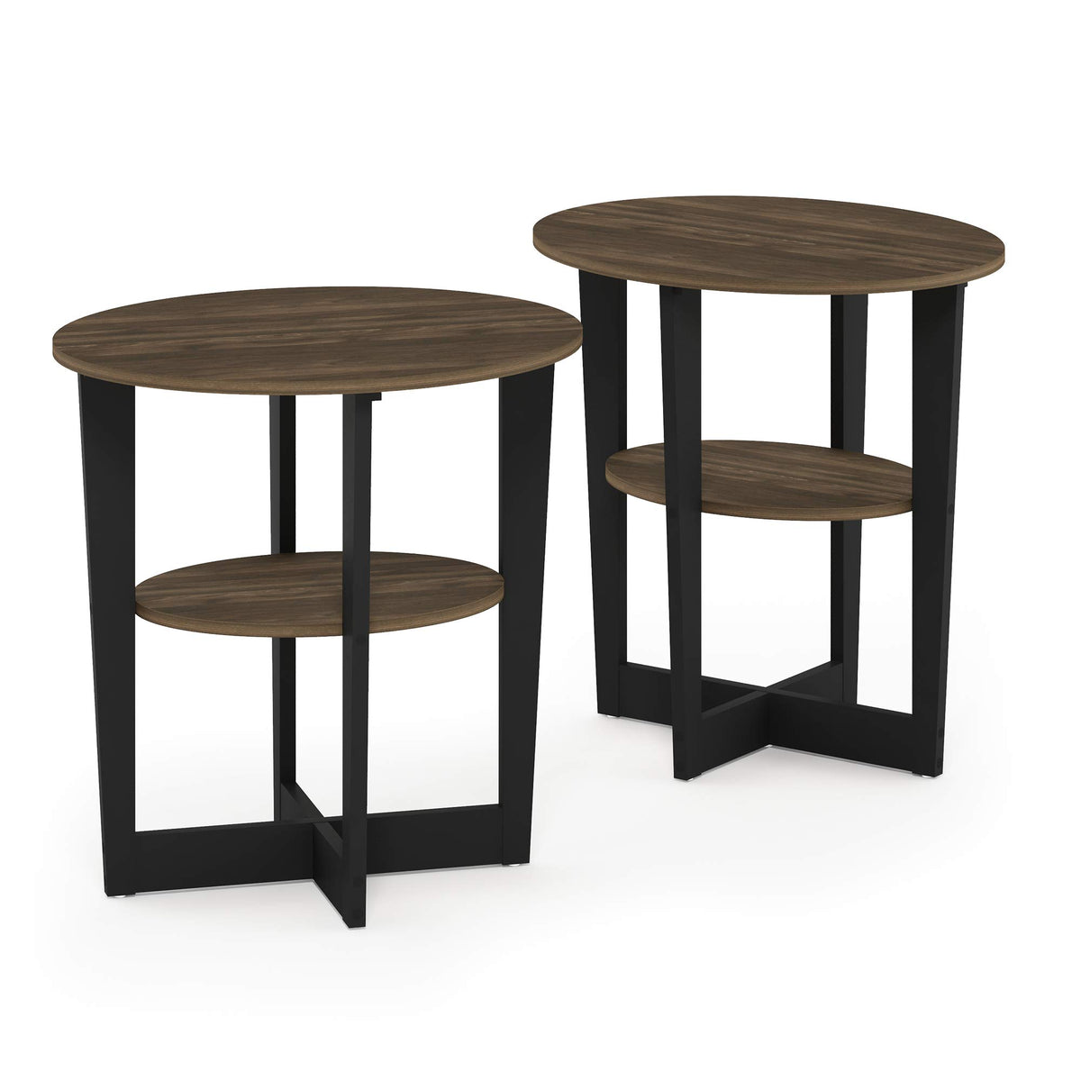 Furinno JAYA Oval End Side Night Stand/Bedside Table, 2-Pack, Columbia Walnut/Black