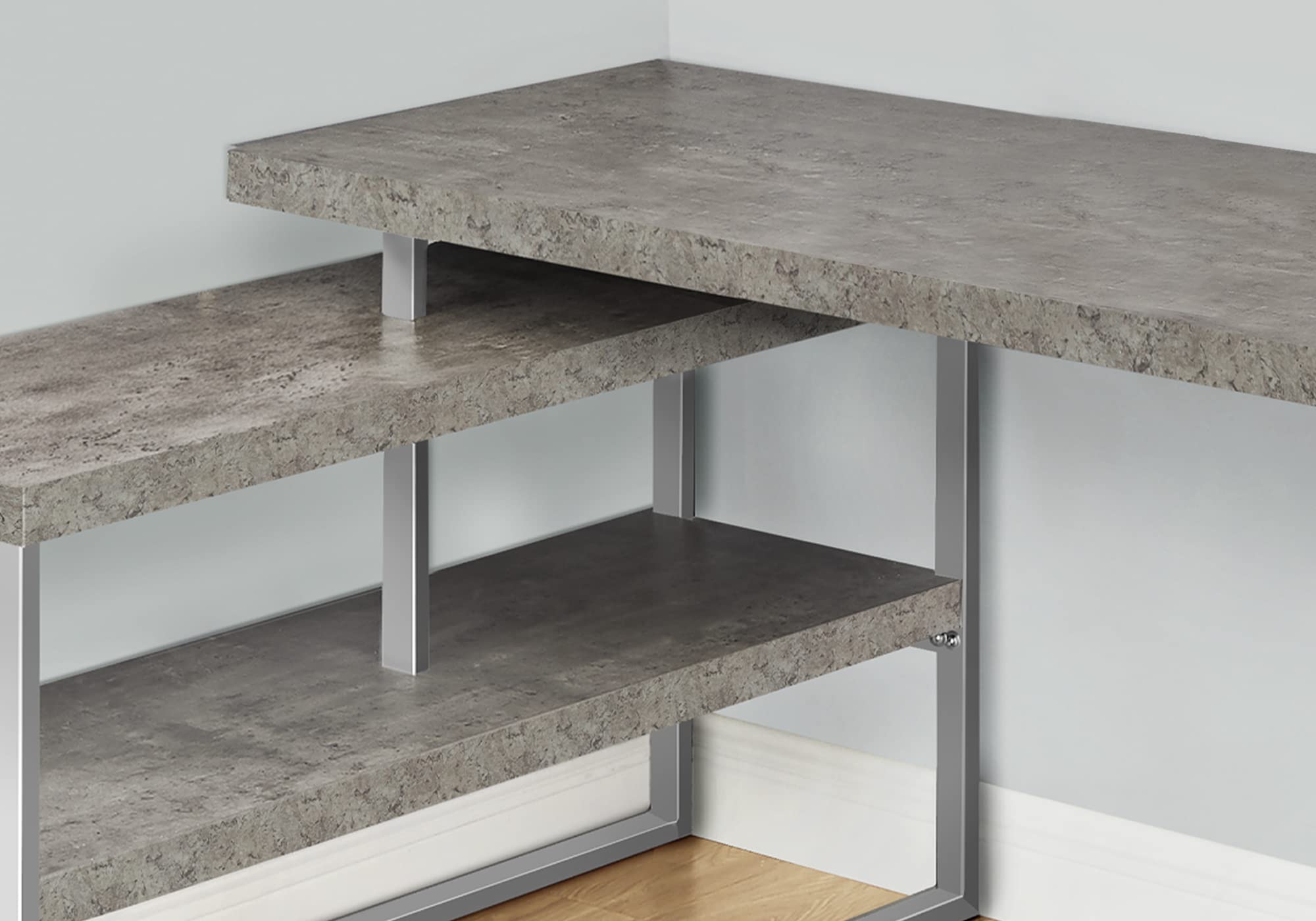 Monarch Specialties I 7586 Computer Desk, Home Office, Corner, Left, Right Set-up, Storage Shelves, 60' L, L Shape, Work, Laptop, Metal, Laminate, Grey, Silver