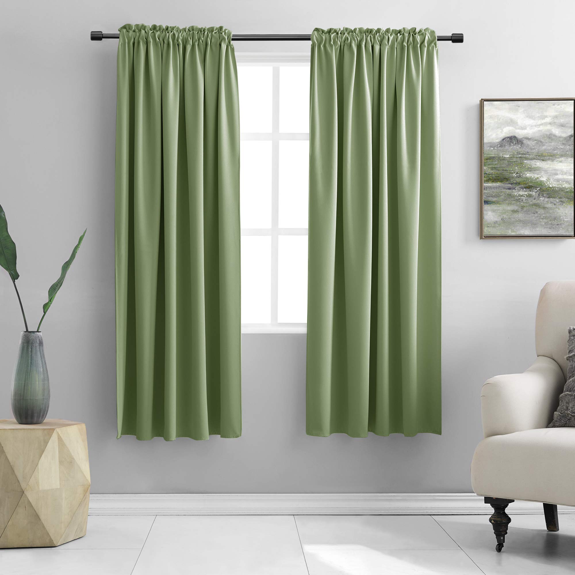 Donren 72 Inch Sage Green Blackout Curtains For Craft Room - Thermal Insulated Room Darkening Rod Pocket Curtains (Set Of 2 Pane