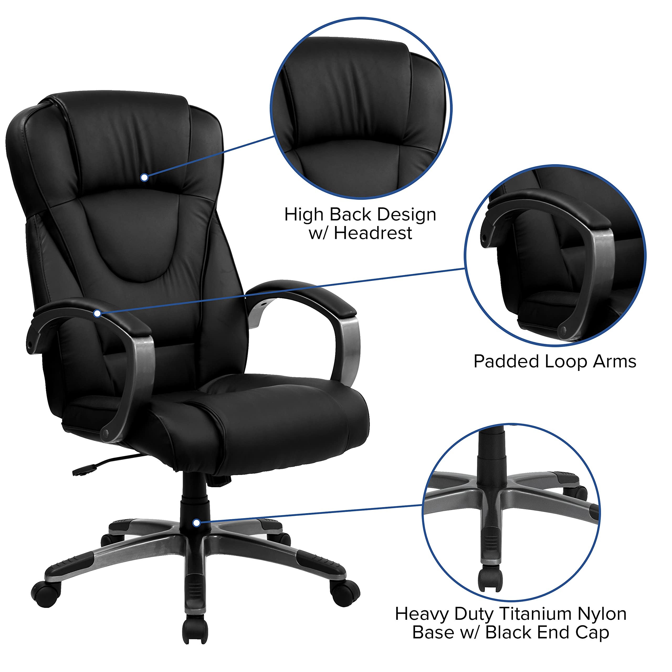 Flash Furniture 069Bk High Back Leather Executive Office Chair With Tilt Lock Mechanism