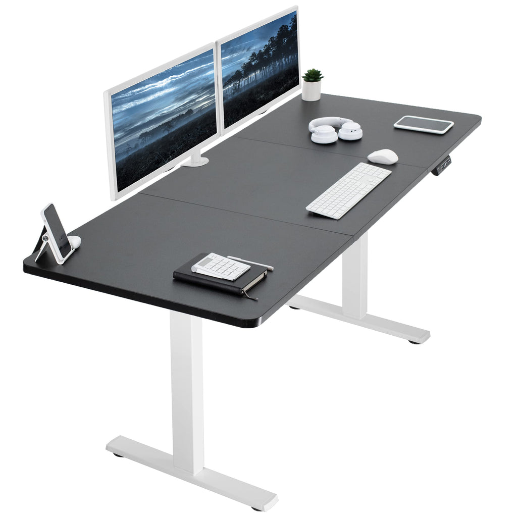 Vivo Electric Height Adjustable 71 X 30 Inch Memory Stand Up Desk, Black Table Top, White Frame, Standing Workstation With Preset Controller, 1B Series, Desk-Kit-1W7B