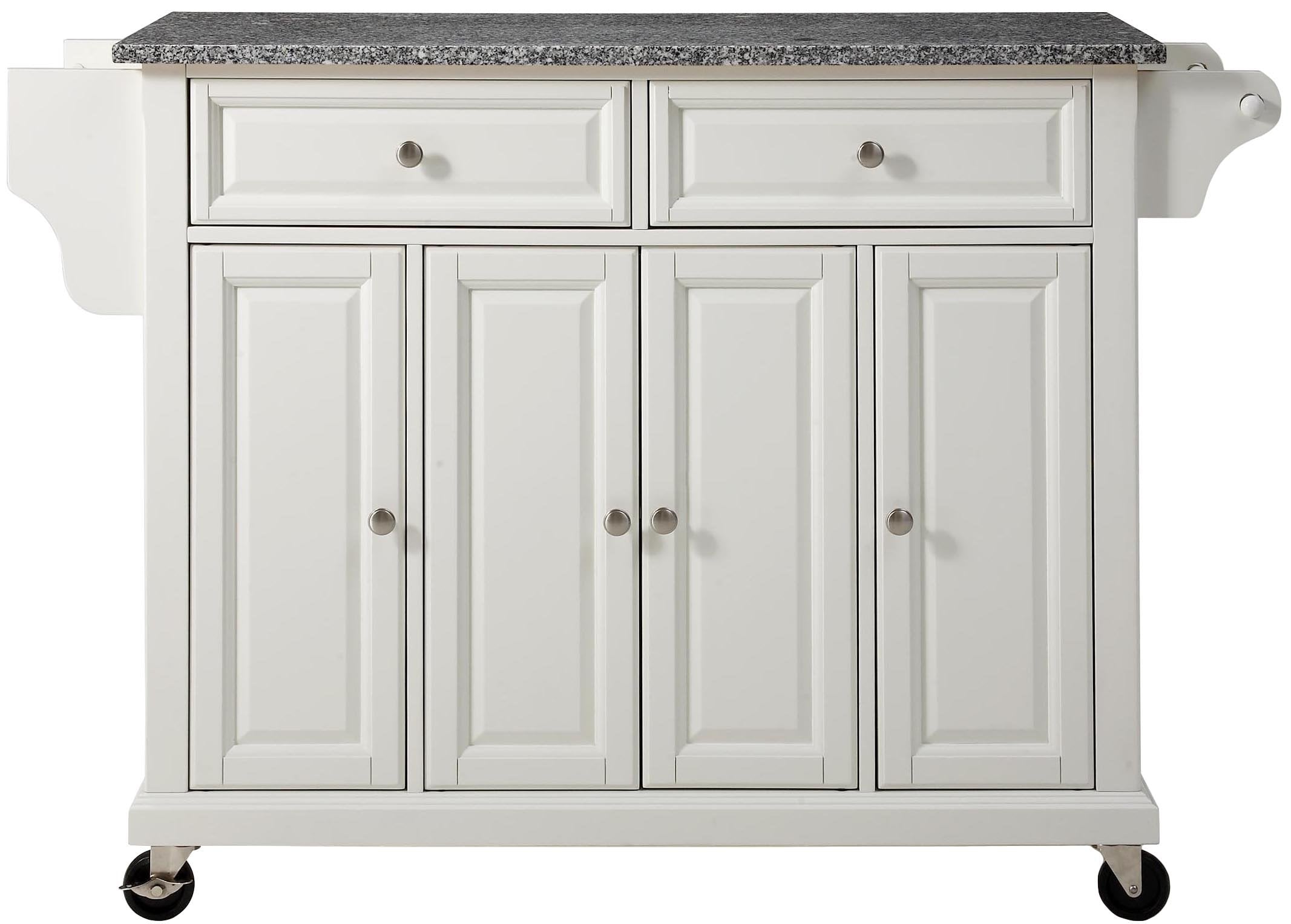 Crosley Furniture Full Size Granite Top Rolling Kitchen Island Storage Cart, Microwave Stand, Spice Rack, White