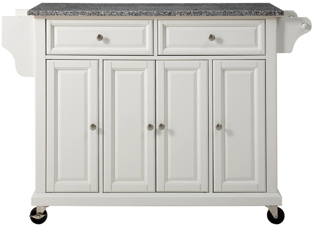 Crosley Furniture Full Size Granite Top Rolling Kitchen Island Storage Cart, Microwave Stand, Spice Rack, White