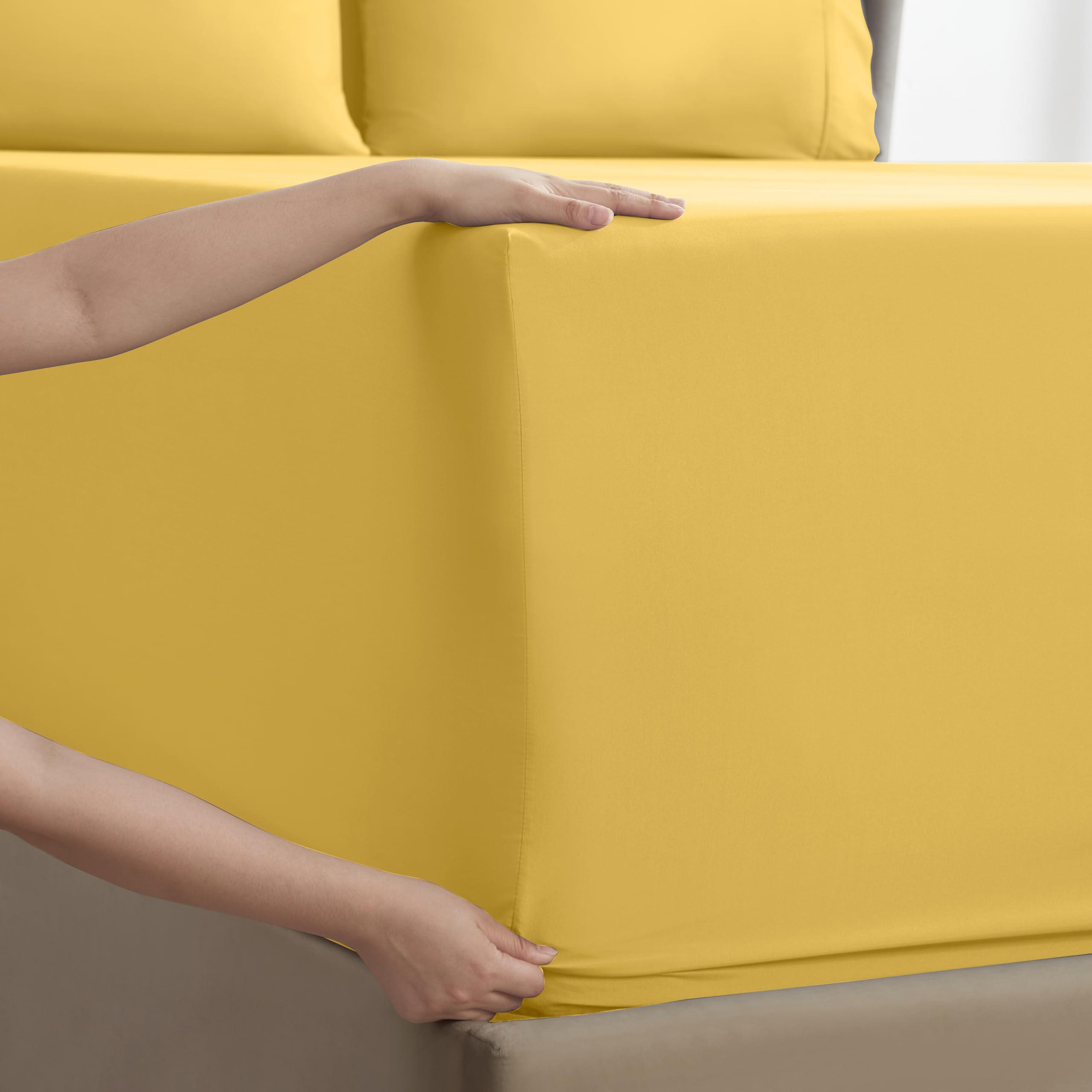 Nestl Extra Twin Deep Pocket Sheets Set - 4 Pc Soft Microfiber Twin Sheets Deep Pocket - Fade Resistant Bedding Sheets & Pillowcases - Twin, Yellow