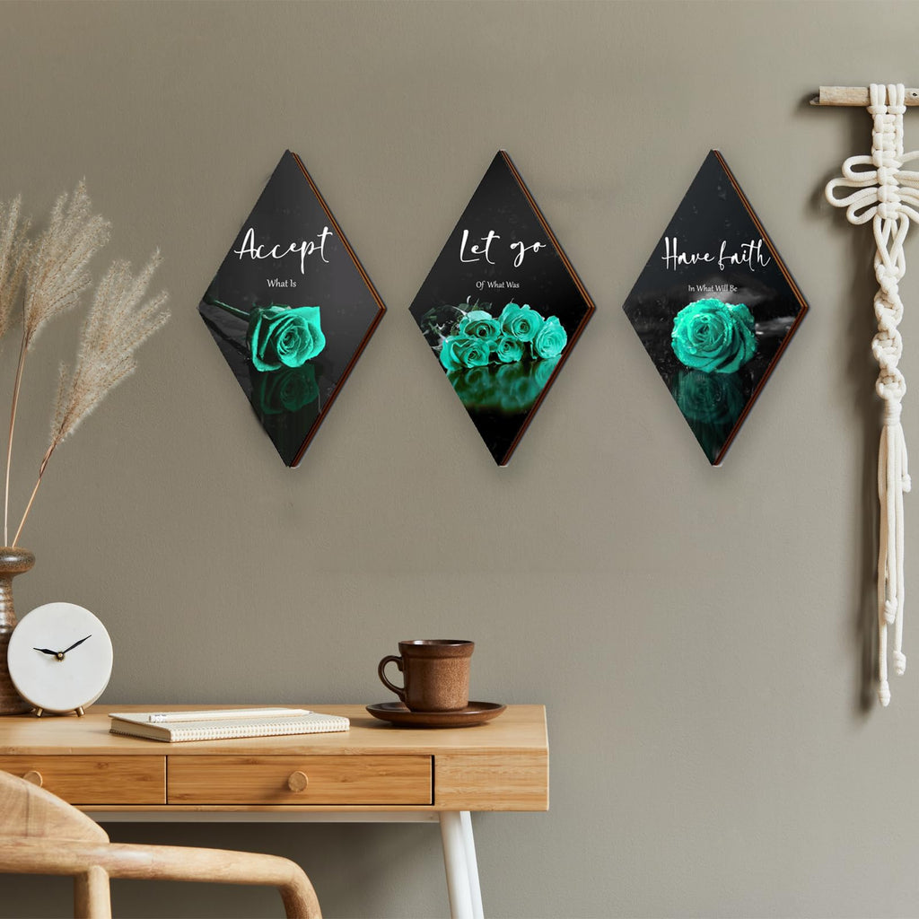 3 Pcs Teal Wall Decor Teal Rose Bathroom Decor Farmhouse Turquoise Bathroom Inspirational Wood Office Wall Art With Accept Let G