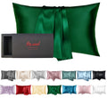 Green Silk Pillowcase for Hair and Skin Made in USA, 22 Momme Mulberry Silk Pillow Cases Standard Size with Zipper, 6A Grade Org