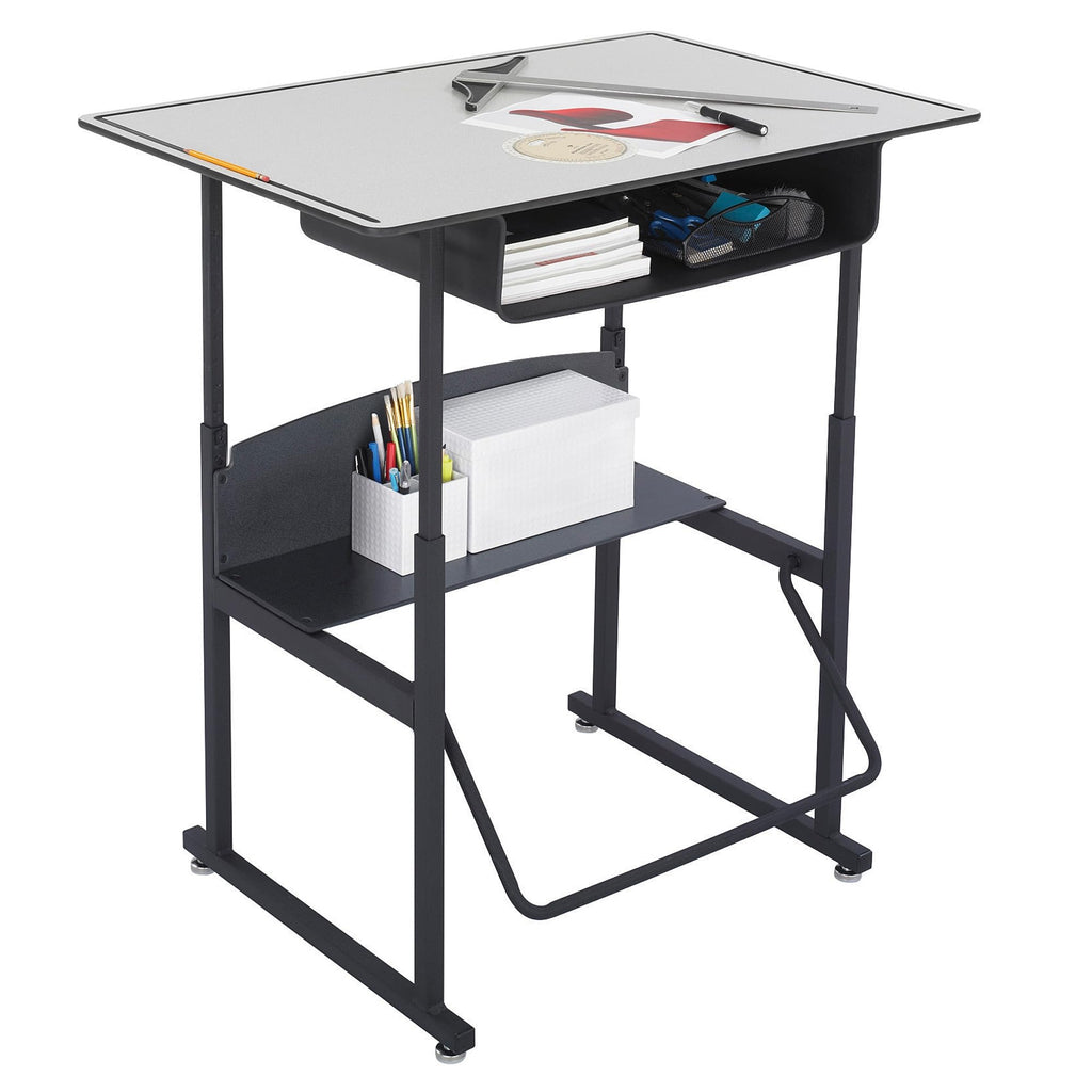 Safco Products AlphaBetter Adjustable-Height Desk, 1209GR, 36" W x 24" D Premium Desktop, Book Box, Swinging Footrest Bar