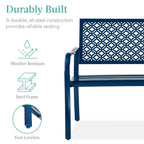 Best Choice Products Outdoor Bench 2-Person Metal Steel Benches Furniture For Garden, Patio, Porch, Entryway W/Geometric Backrest, 790Lb Capacity - Peacock Blue