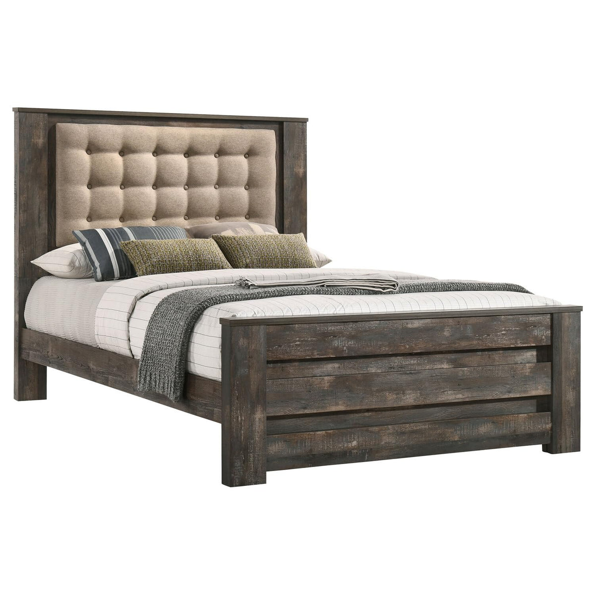 Coaster Ridgedale Wood Tufted Eastern King Bed Latte and Weathered Dark Brown