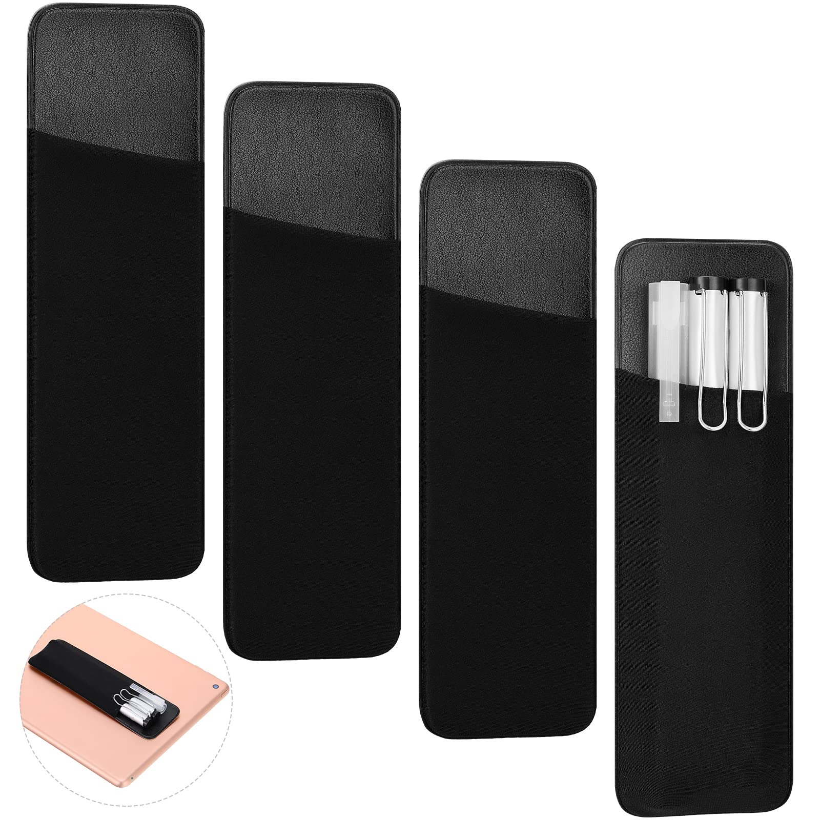 Chinco 4 Pack Adhesive Pen Holder For Notebook Easy To Remove Notebook Pen Holder Black Journal Pen Holder Stick On Pen Holder R