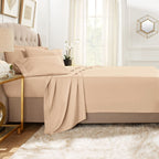 Clara Clark Bed Sheets, Premier 1800 Series Bed Sheet Set With Extra Set Pillowcases, Deep Pocket Fitted Sheet, Luxury Soft Bedding Sheets & Pillowcases, Full, Taupe Sand