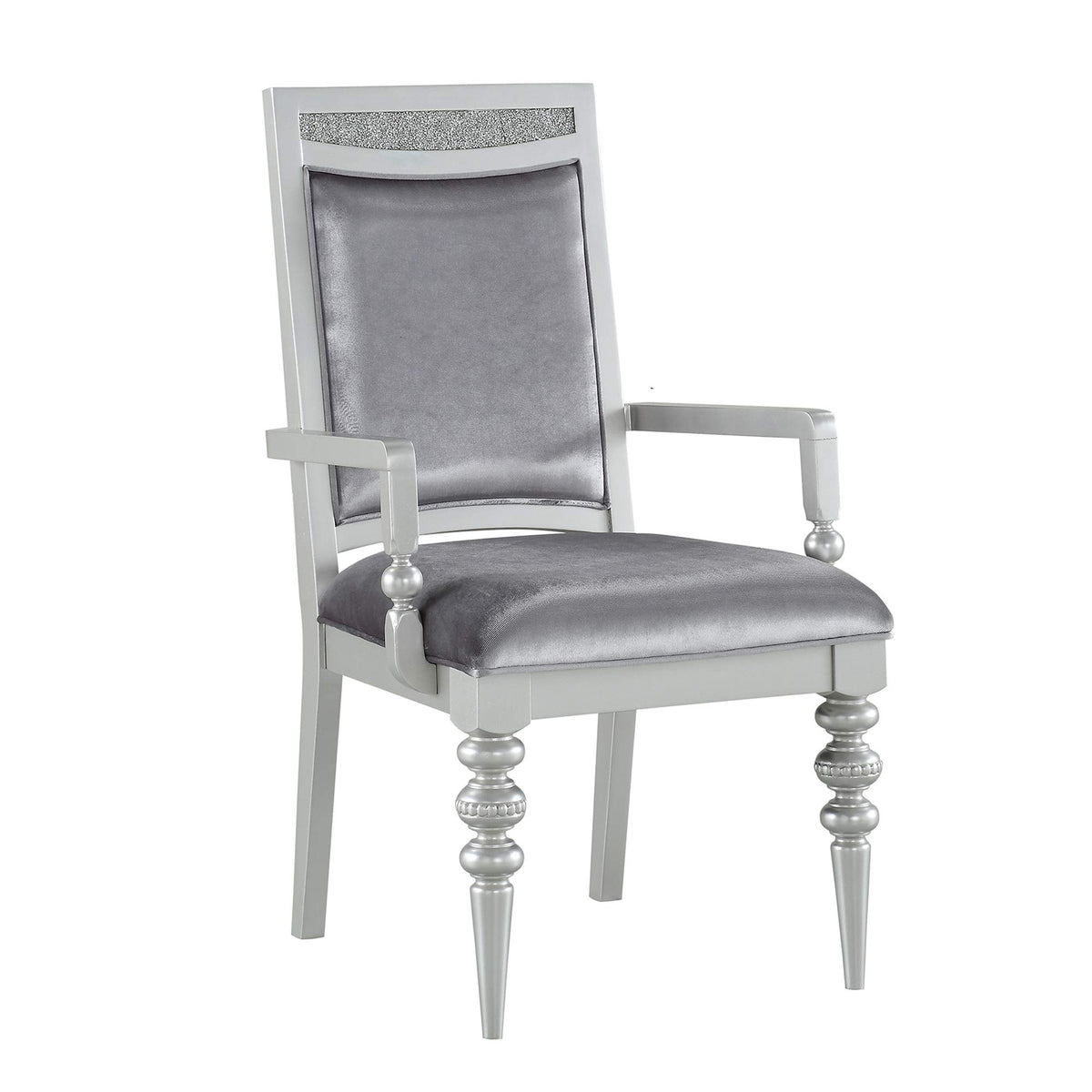 Benjara, Silver Crystal Inlaid Fabric Upholstered Wooden Arm Chair, Set Of 2