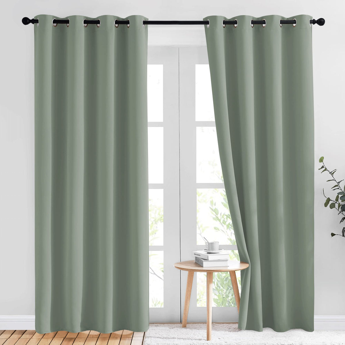 Nicetown Blackout Sage Green Curtains 84 Inch Length 2 Panels Set - Chic Thermal Insulated Grommet Room Darkening Window Drapes