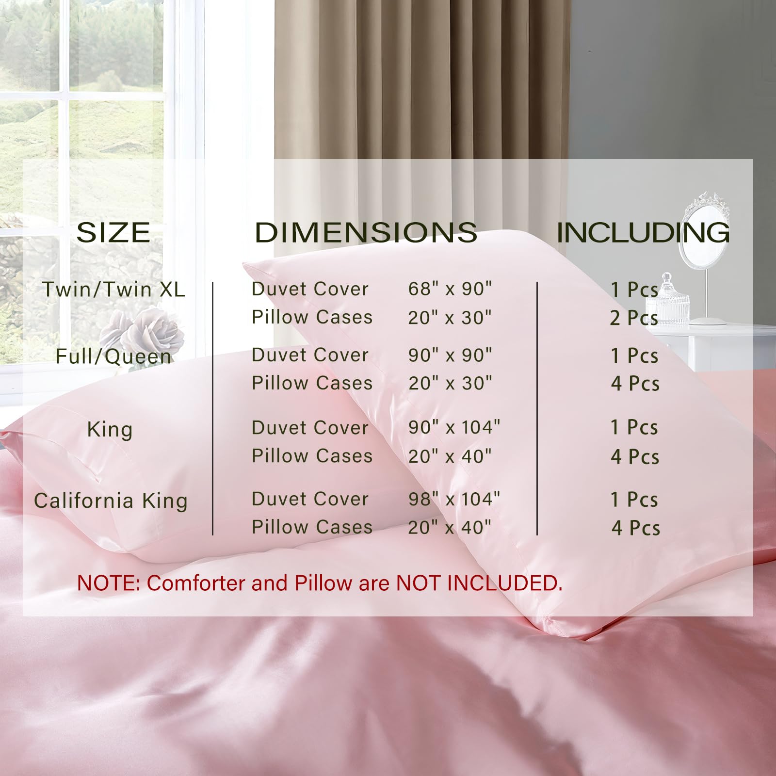 P Pothuiny 5 Pieces Satin Duvet Cover Full/Queen Size Set, Luxury Silky Like Blush Pink Duvet Cover Bedding Set With Zipper Clos