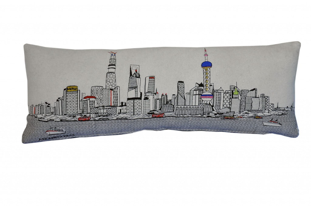 HomeRoots Cream 35' White Shanghai Daylight Skyline Lumbar Decorative Pillow