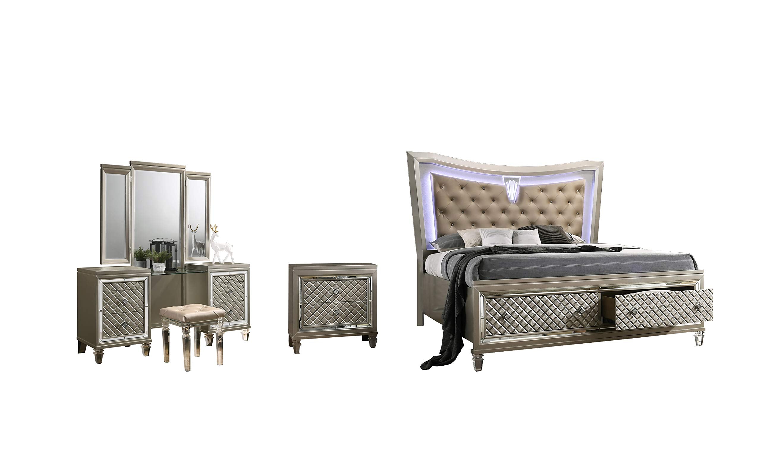 Best Quality Furniture Venetian 4Pc Queen Bed, Vanity Set And Nightstand - Thumbnail 3