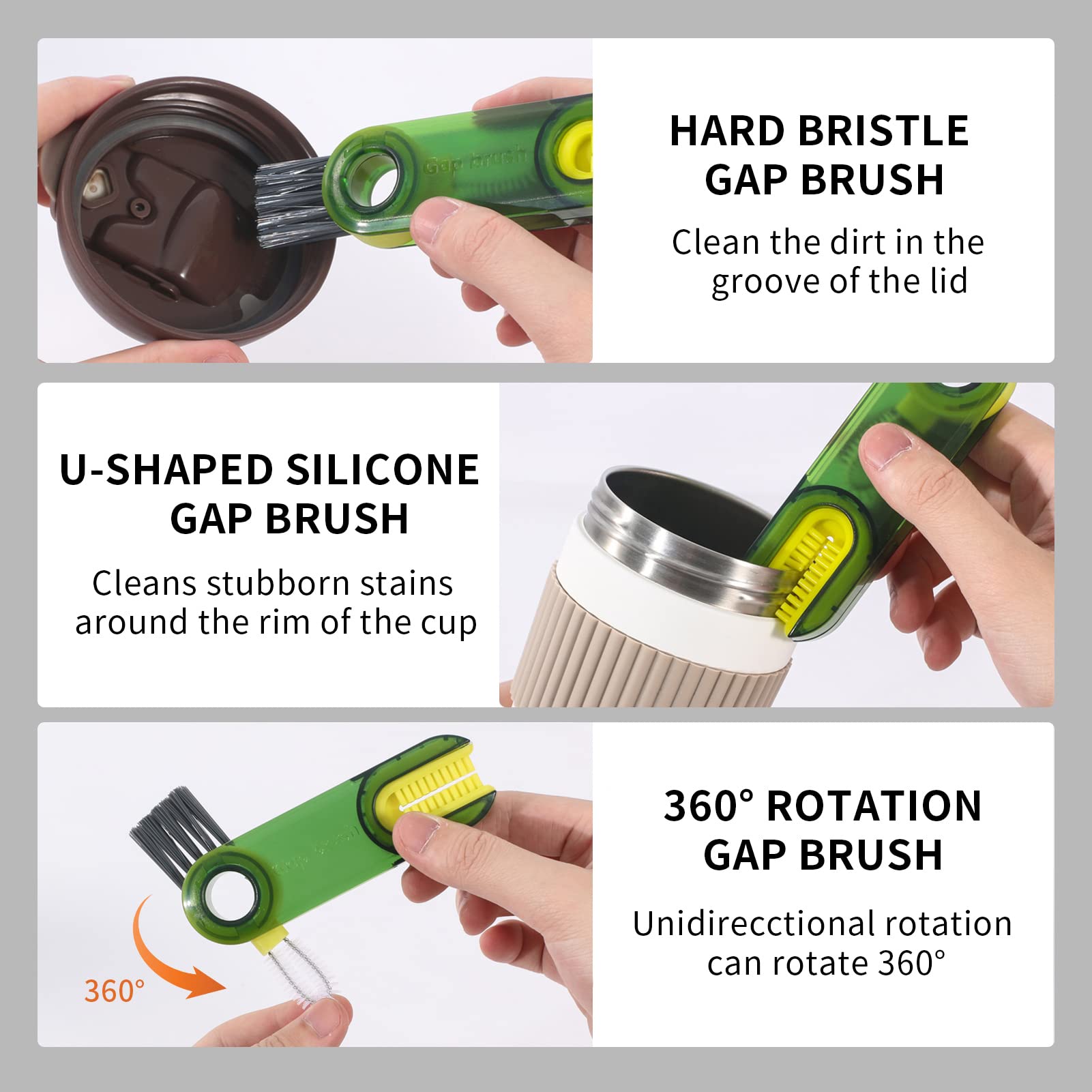 3 In 1 Cup Lid Gap Cleaning Brush Set, Multifunctional Insulation Bottle Cleaning Tools, Mutipurpose Tiny Silicone Cup Holder Cl