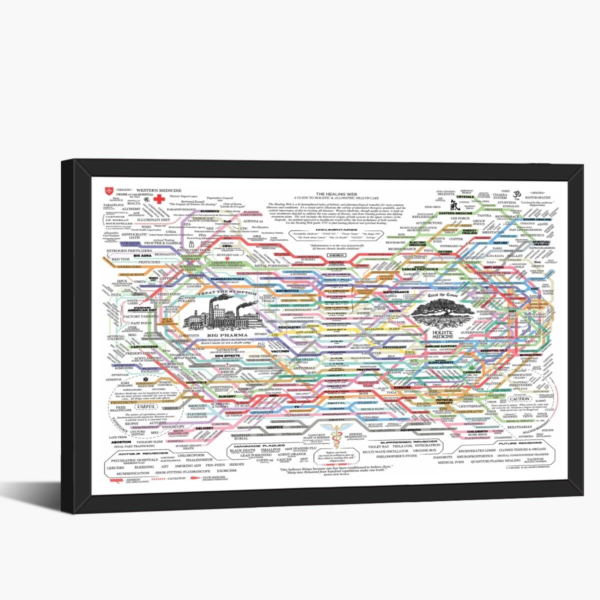 Healing Web Poster Natural Remedies Chart Print The Healing Web Holistic Health Map Poster Canvas Wall Art Mental Health Posters