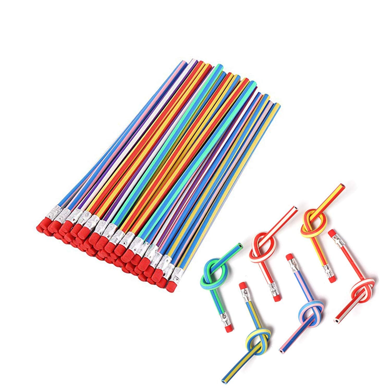Flexible Bendy Pencil, 35 Pcs Flexible Soft Pencil Colorful Stripe Soft Pencils With Eraser As Gift For Students Or Children