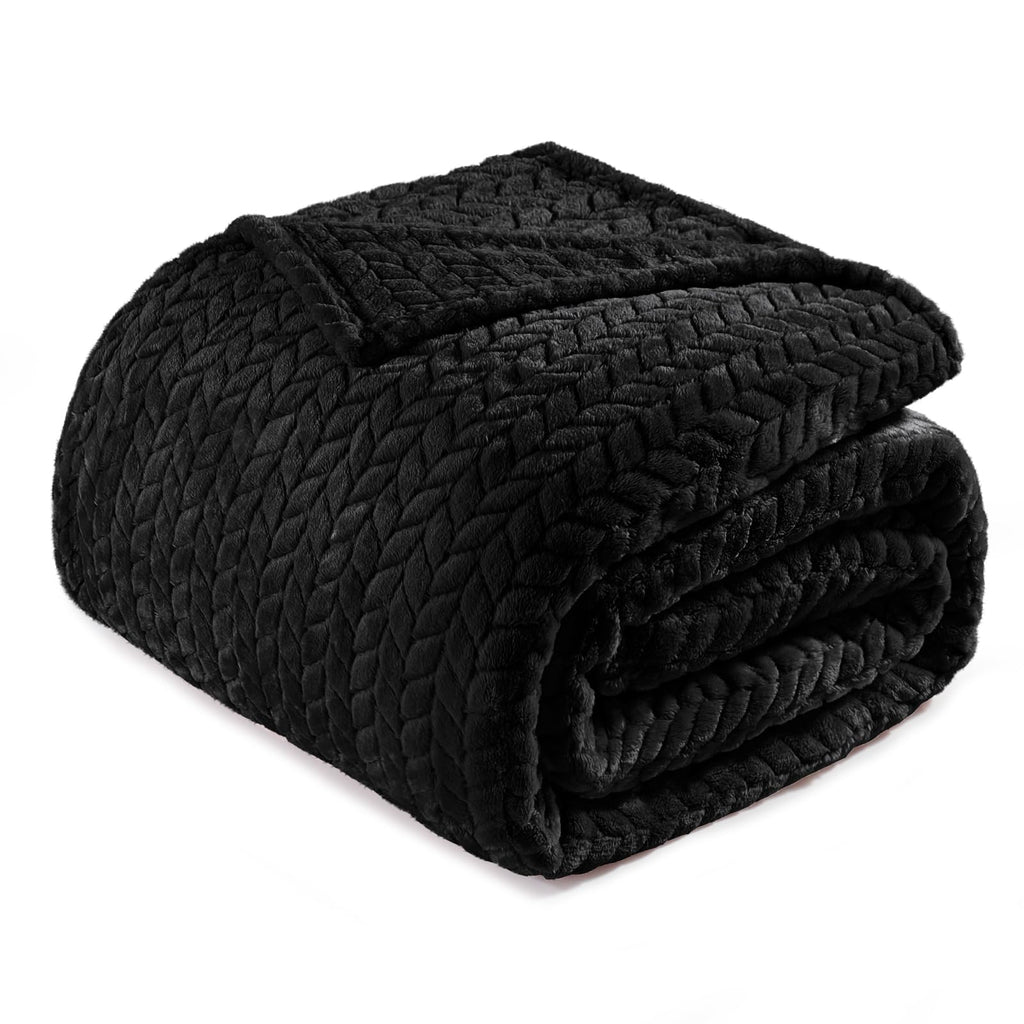 Exclusivo Mezcla Black Fleece King Size Blanket For Bed, 90X104 Inches Soft Cozy 3D Decorative Jacquard Flannel Blankets, Lightw