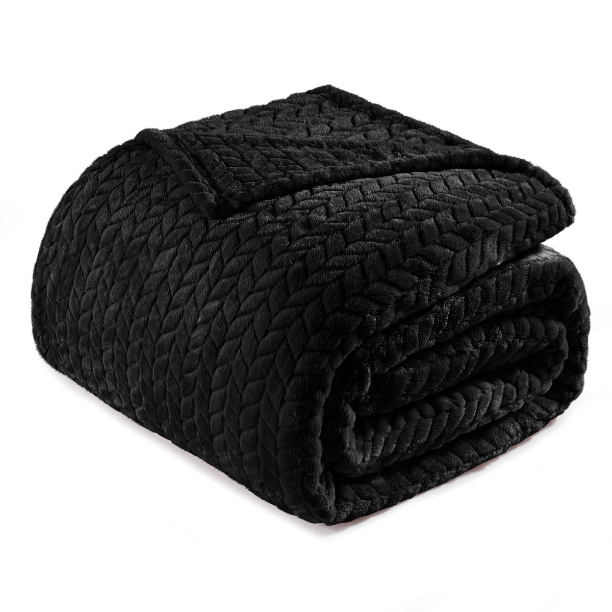 Exclusivo Mezcla Black Fleece King Size Blanket For Bed, 90X104 Inches Soft Cozy 3D Decorative Jacquard Flannel Blankets, Lightw