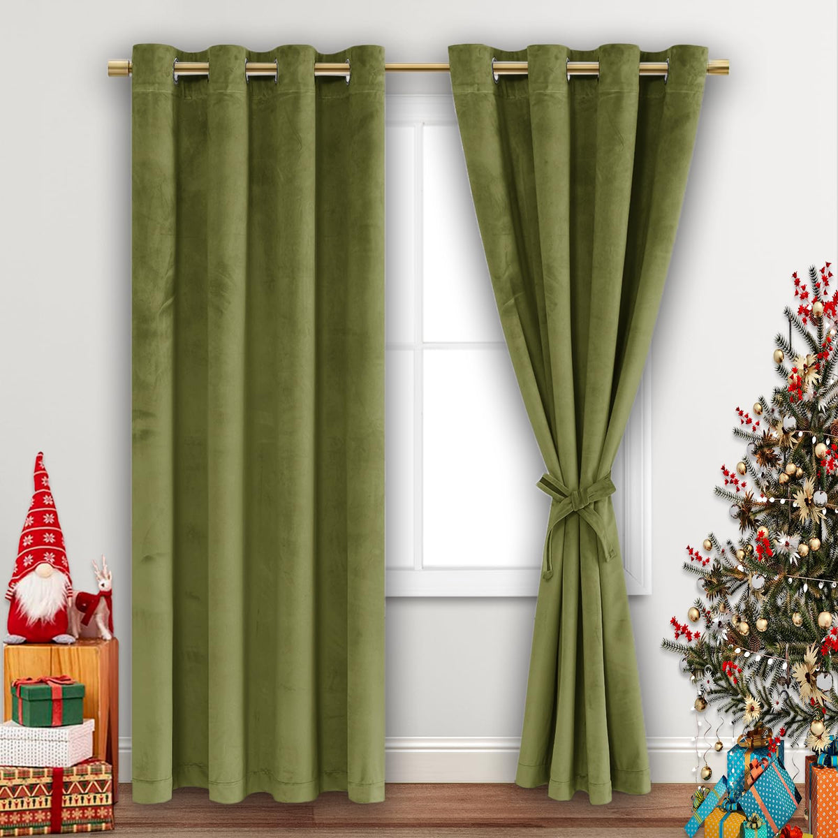 Jiuzhen Moss Green Velvet Curtains 72 Inches Blackout Curtains For Living Room - Privacy Protect Room Darkening Grommet Thick Ve