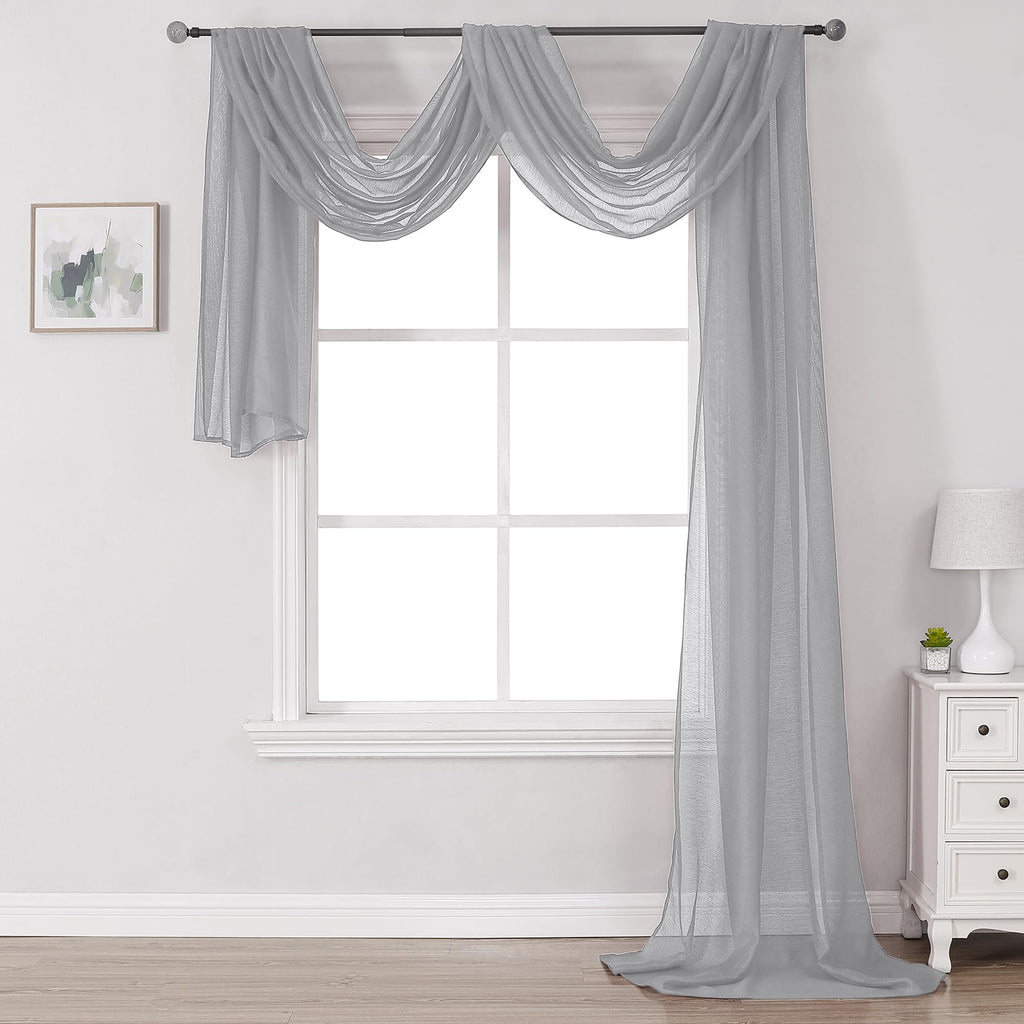 DONREN 288 Inch Length Window Scarf - Extra Long Grey Background Scarf Curtain - Soft Voile Textured Window Topper Curtain Valan