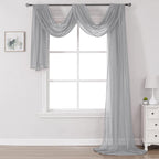 DONREN 288 Inch Length Window Scarf - Extra Long Grey Background Scarf Curtain - Soft Voile Textured Window Topper Curtain Valan