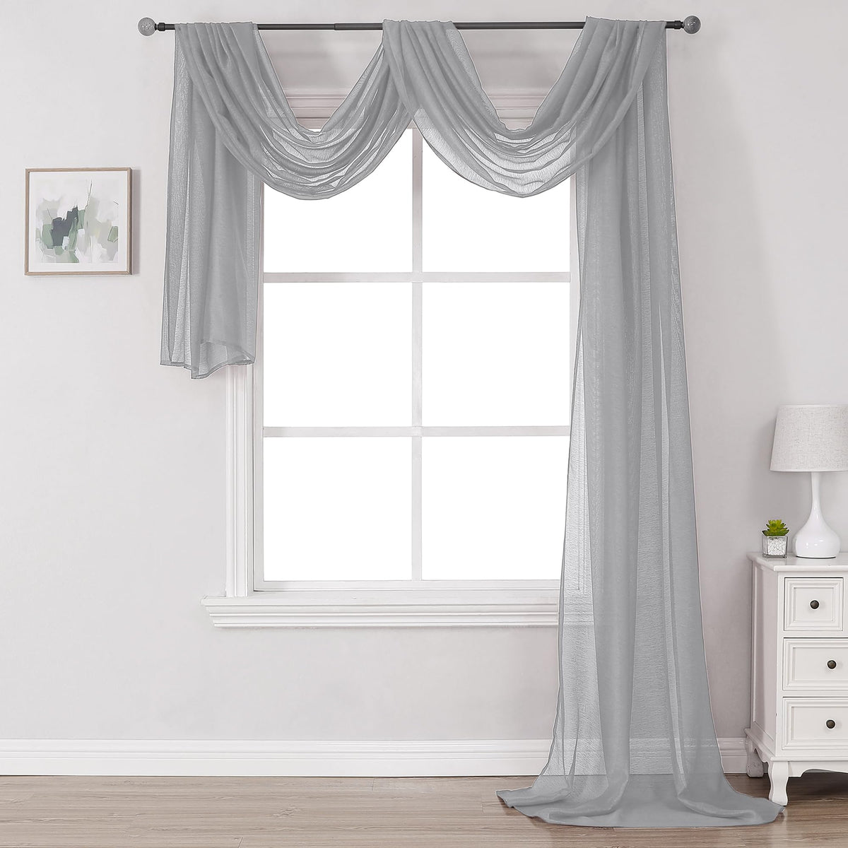 Donren Grey Window Scarf For Background - Luxury Soft Sheer Scarf Add To Window Curtains For Enhanced Effect (52 By 216 Inch,1 P