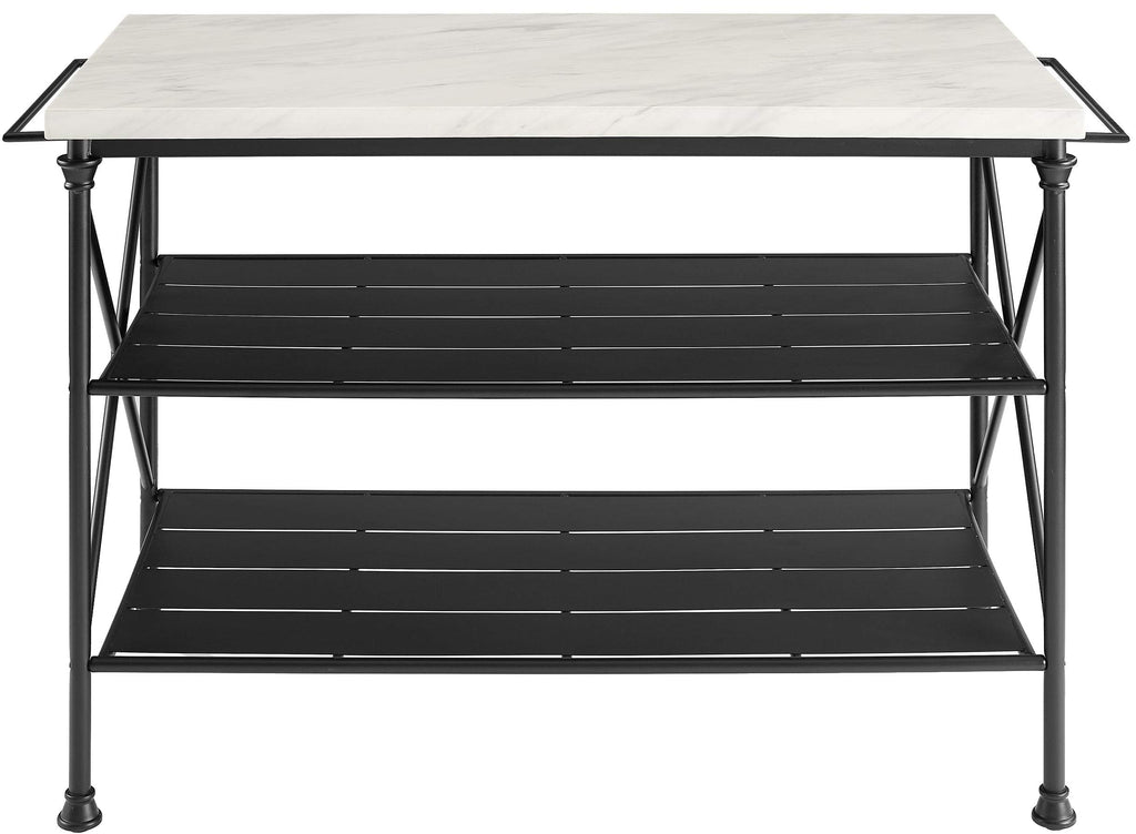 Crosley Furniture Madeleine Kitchen Island With Shelves For Storage, Microwave Stand, Coffee Bar, Steel With Faux Marble Top