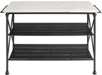 Crosley Furniture Madeleine Kitchen Island With Shelves For Storage, Microwave Stand, Coffee Bar, Steel With Faux Marble Top