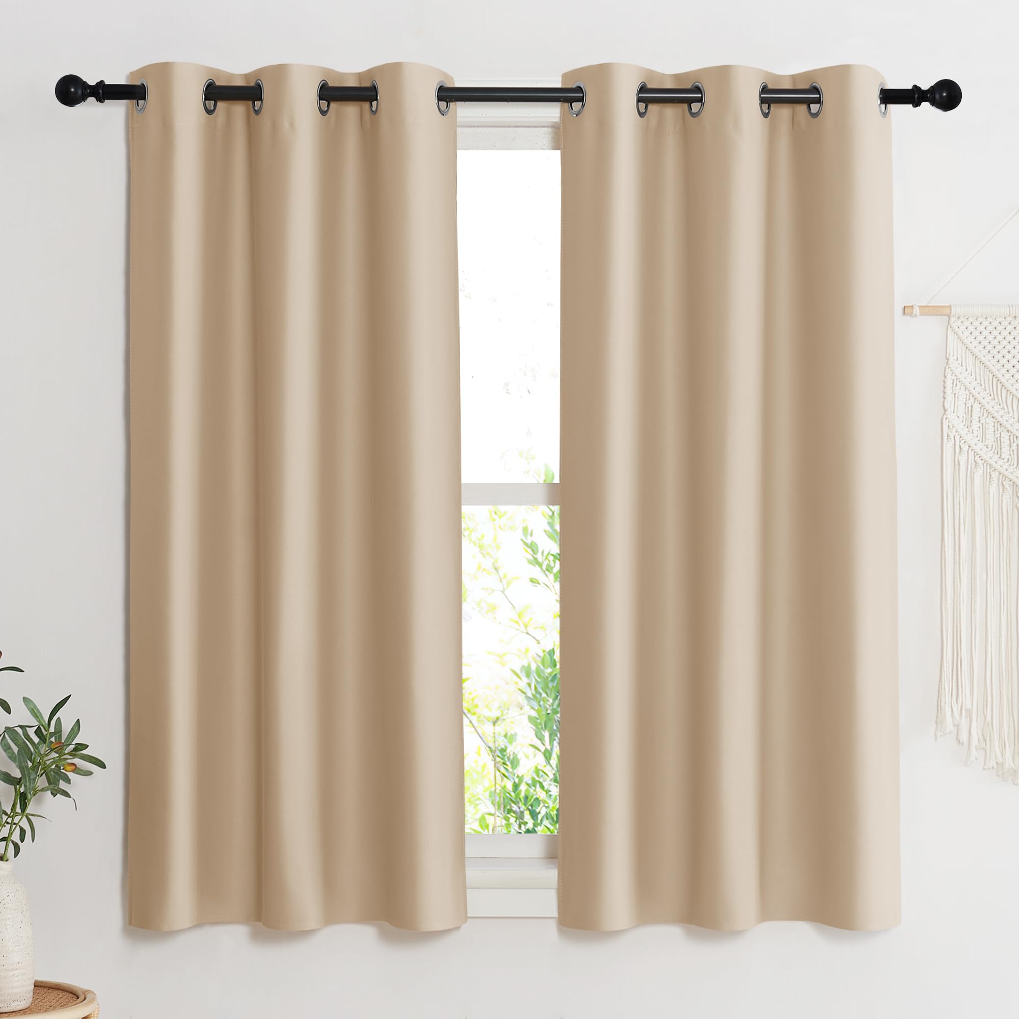 Nicetown Room Darkening Blind Shade For Kids Bedroom, Biscotti Beige, Single Panel, 42 X 45 Inch, Triple Weave Home Decoration Light Blocking Solid Ring Top Curtain/Drape For Small Window