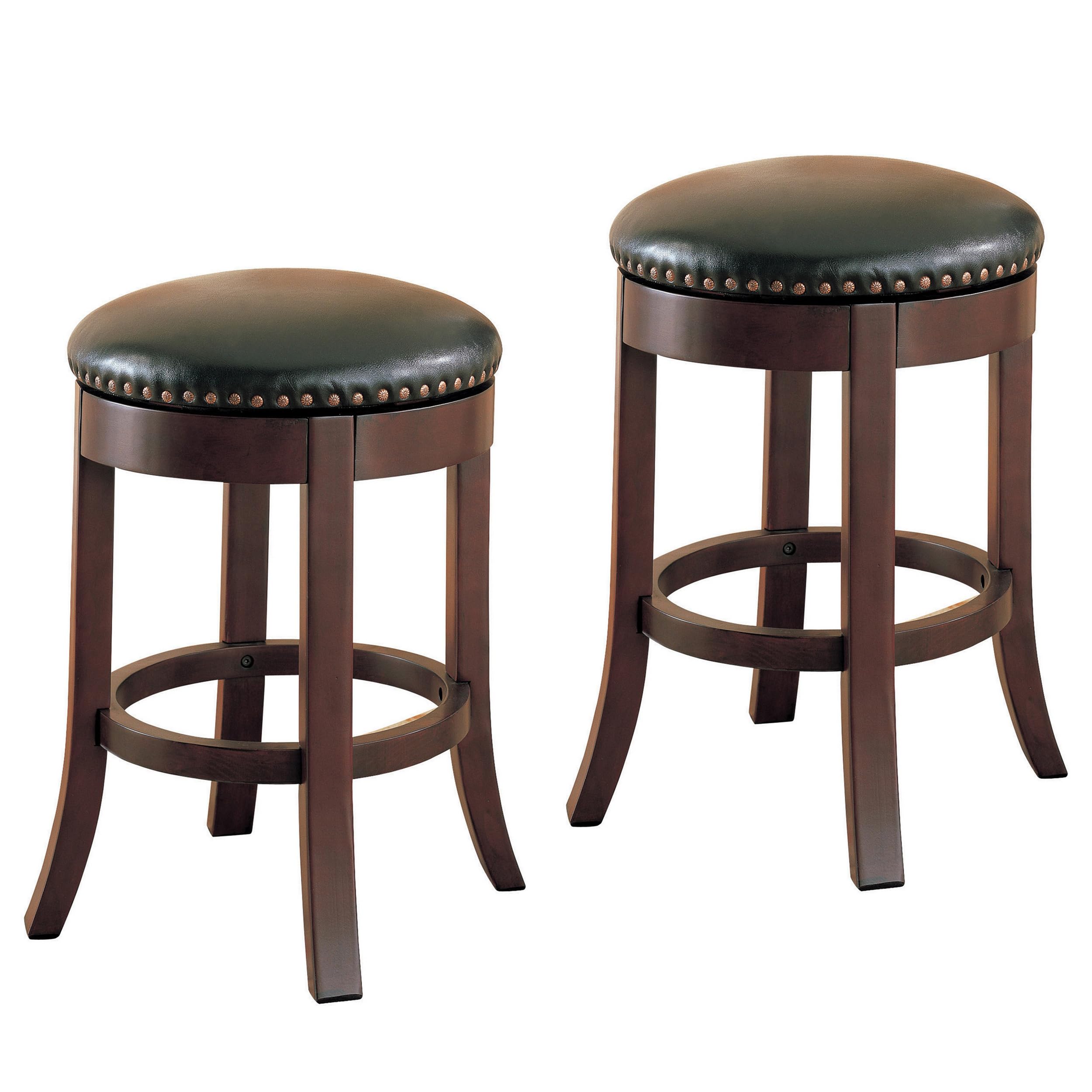 Benzara Round Wooden Counter Height Stool With Upholstered Seat, Brown, Set Of 2