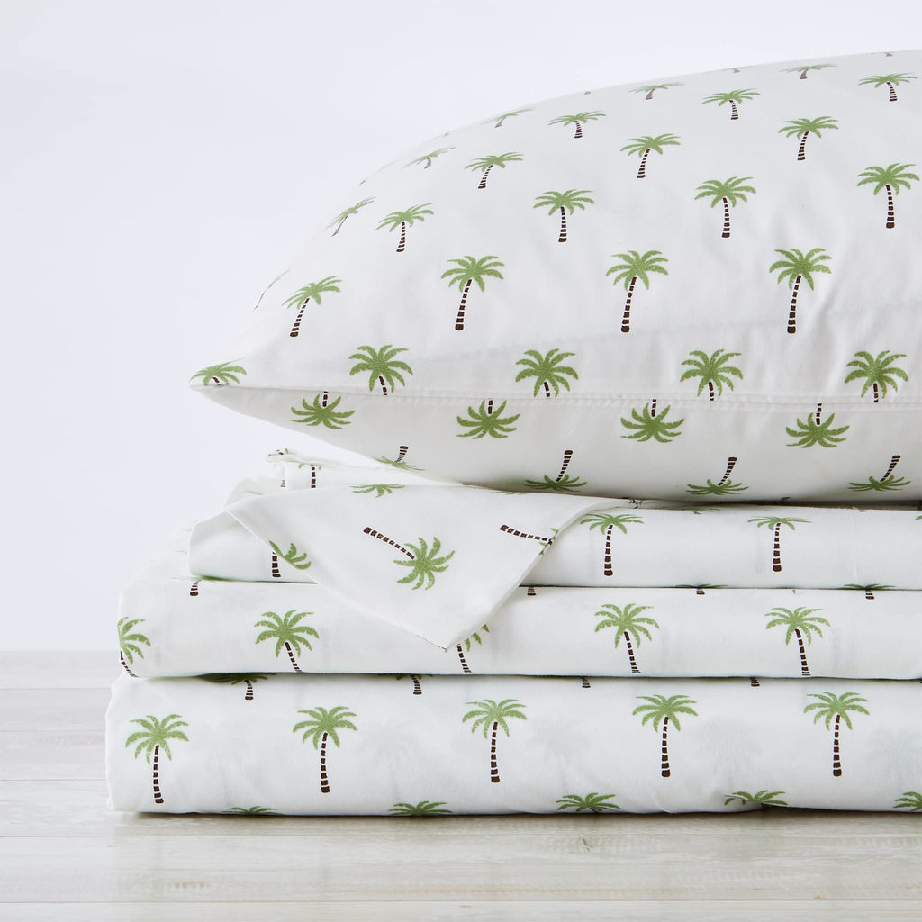 4-Piece Full Coastal Microfiber Sheet Set | Nautical-Printed, Ultra-Soft Sheets | Wrinkle & Fade Resistant Beach-Themed Prints & Patterns Bedding Sheets & Pillowcases. (Full, Palm Tree)