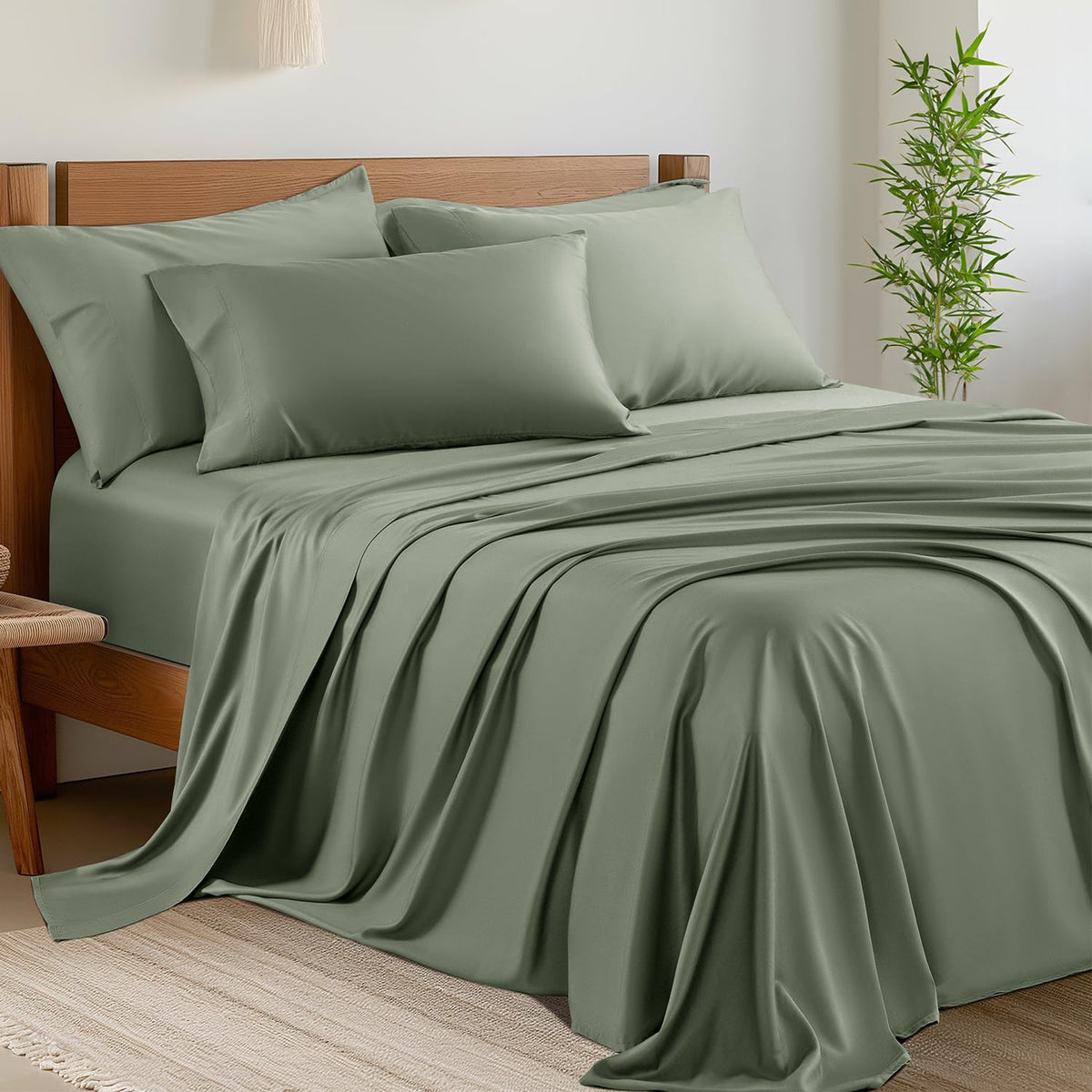 Shilucheng 6 Piece California King Sheet Sets, Cooling Sheets, Blend Of 60% Rayon Derived From Bamboo And 40% Polyester, Deep Po
