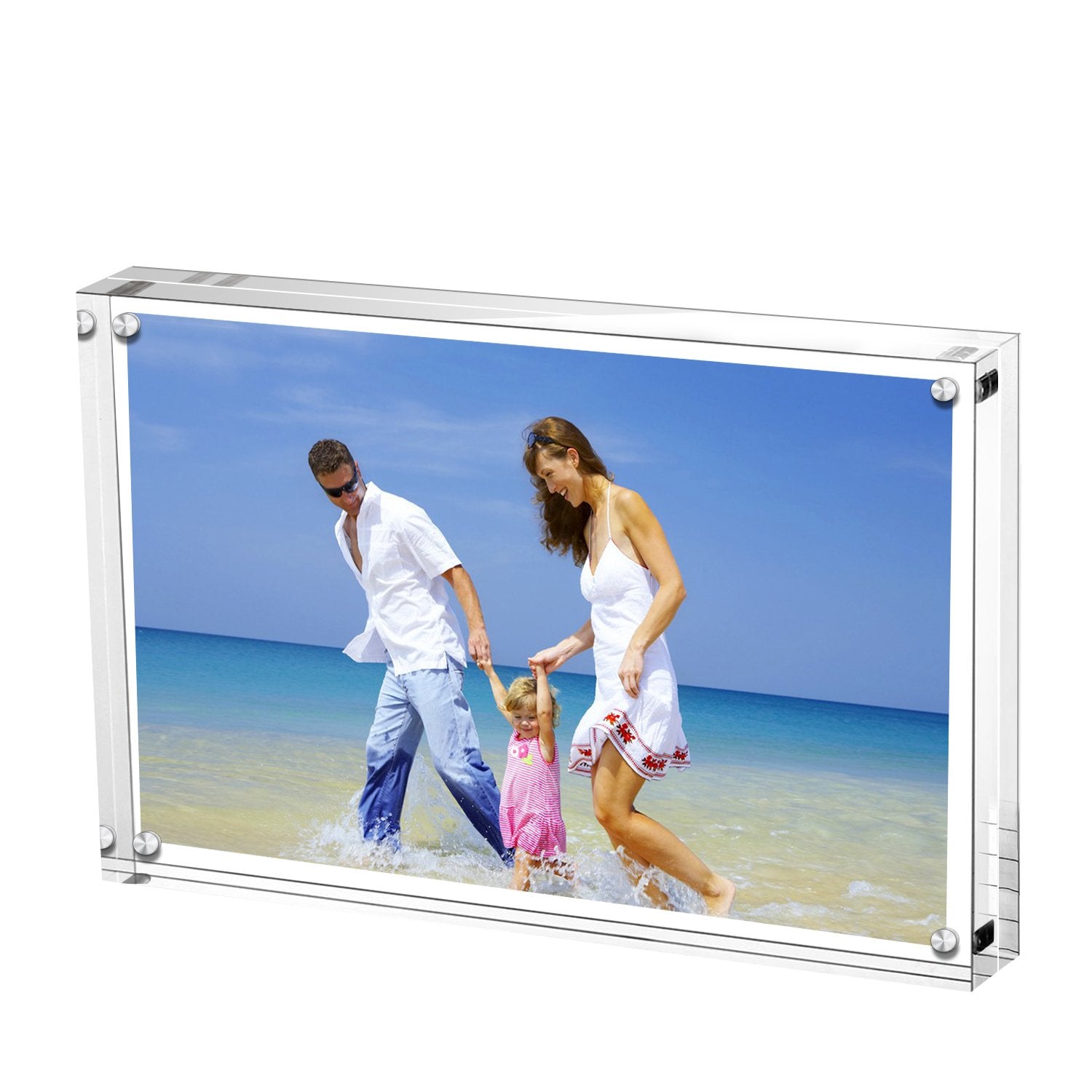 AMEITECH Acrylic Photo Frames,3.5x5 Double Sided Magnetic Picture Frame, Desktop Frameless Postcard Display