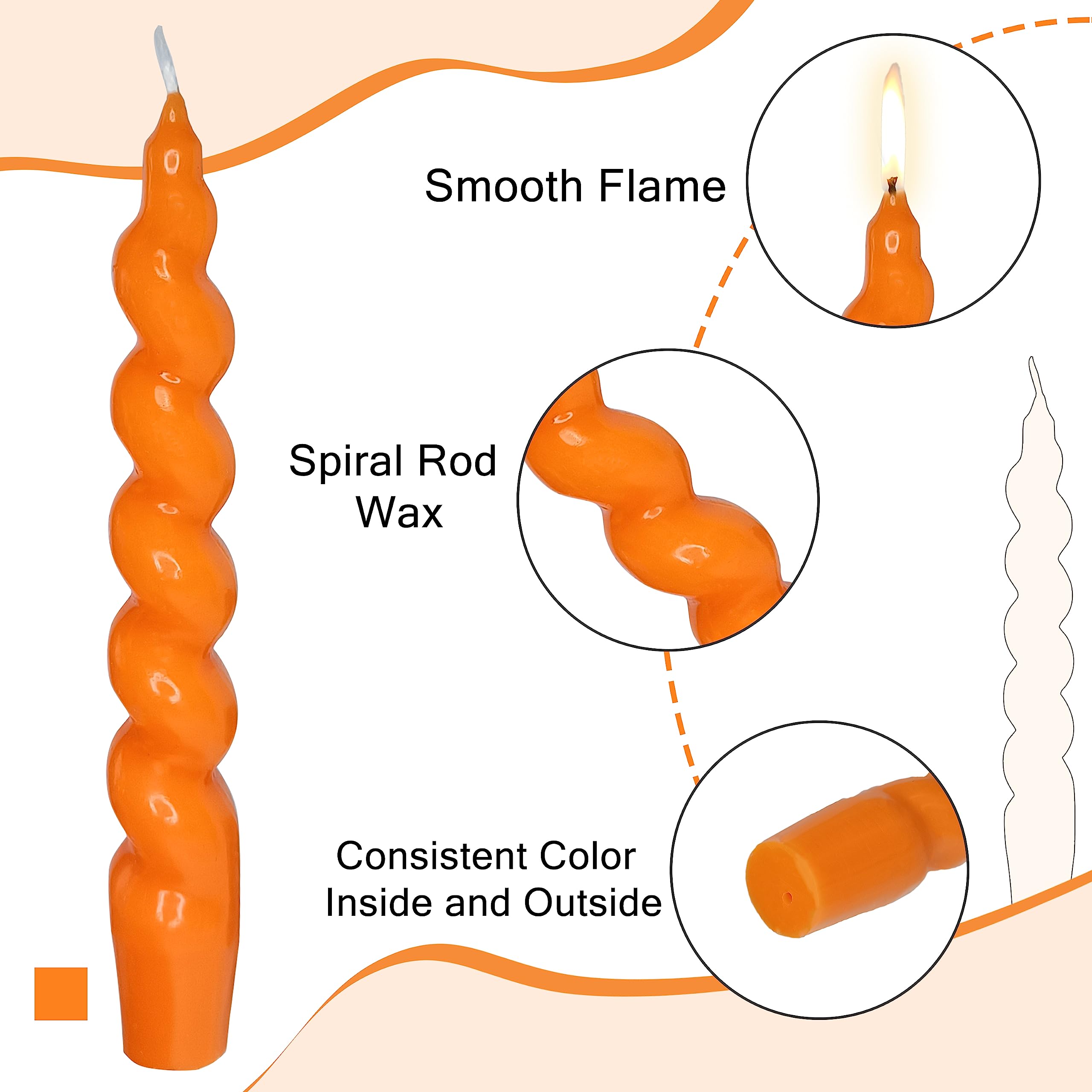 Christmas Taper Candles Orange Spiral Candlesticks- 4 Pcs Twisted Candle Unscented For Halloween Wedding Home Decor, Relaxation