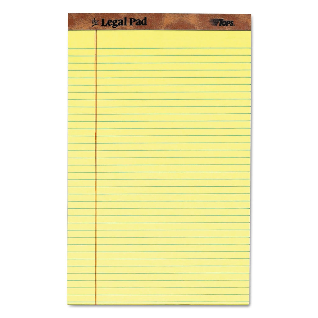 Tops The Legal Pad Writing Pads, 8-1/2' X 14', Canary Paper, Legal Rule, 50 Sheets, 12 Pack (7572)