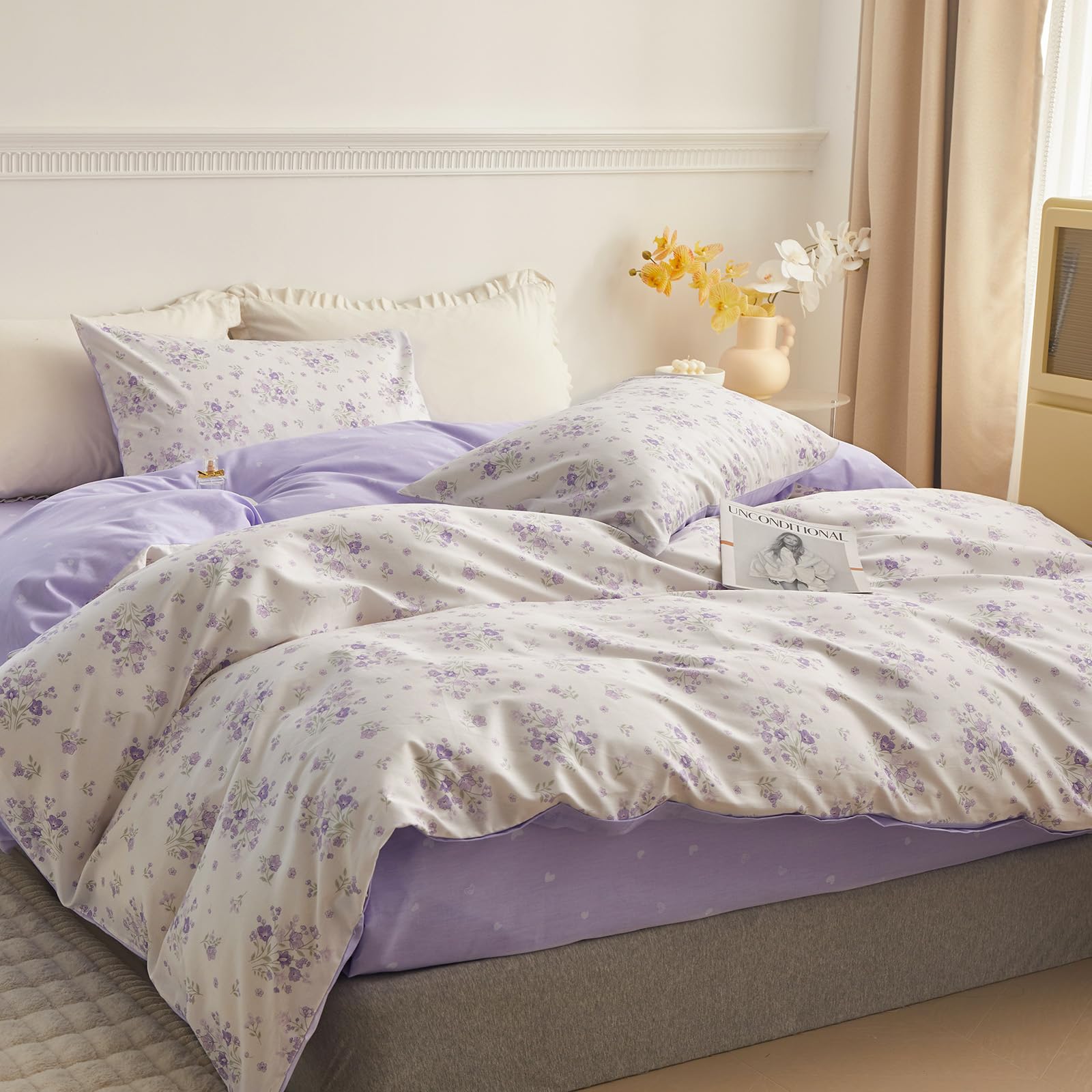 Purple Flower Duvet Cover Twin Cotton Girls Floral Duvet Cover Garden Style Lavender Comforter Cover Vintage Purple Floral Beddi