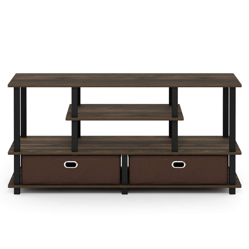 Furinno Jaya Large Stand For Up To 50-Inch Tv, Columbia Walnut/Black/Dark Brown