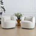 Kinwell 34' Wide Sherpa Swivel Barrel Chairs Set Of 2, No Assembly Round Boucle Upholstered Accent Chairs Armchairs Single Sofa