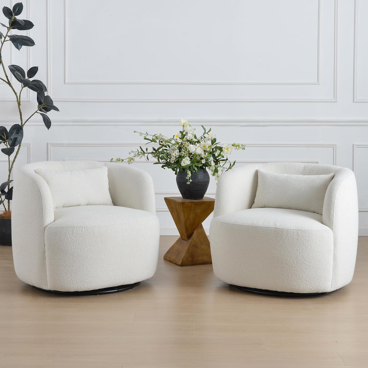 Kinwell 34' Wide Sherpa Swivel Barrel Chairs Set Of 2, No Assembly Round Boucle Upholstered Accent Chairs Armchairs Single Sofa