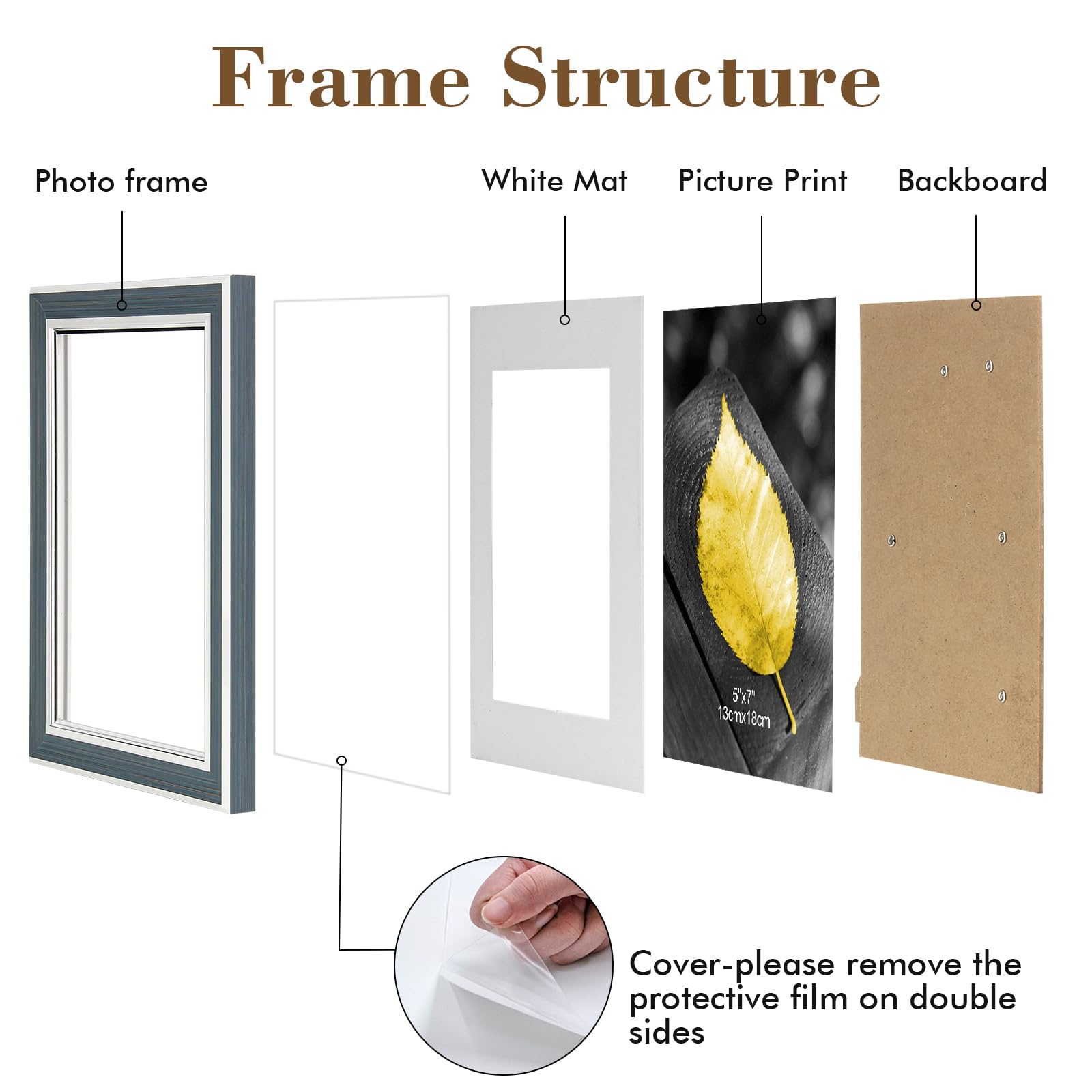 5X7 Picture Frame Set Of 6, Rustic Farmhouse Photo Frame, Display 4X6 With Mat Or 5X7 Without Mat For Decorative On Wall Hanging