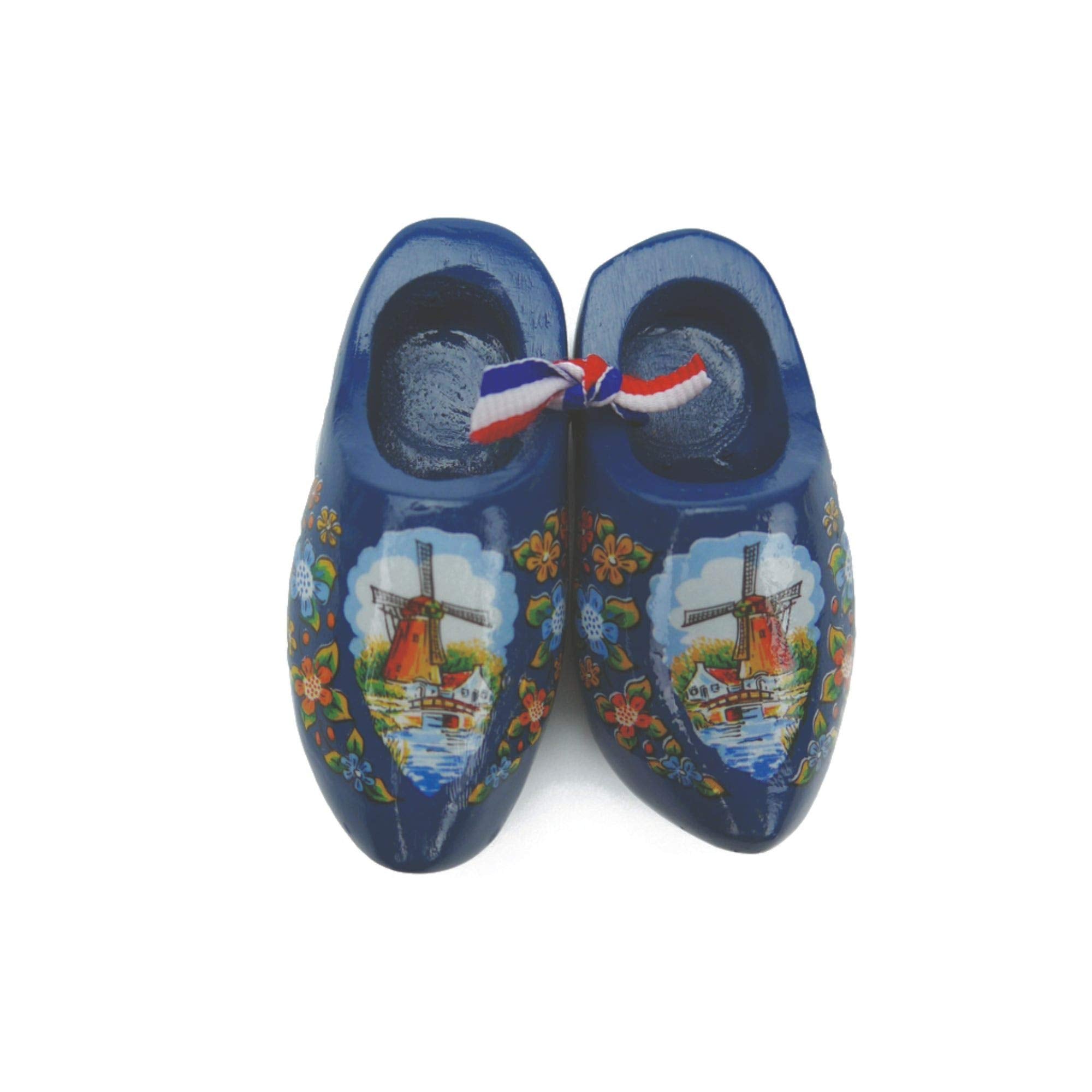 Holland Wooden Shoes Pair Dutch Windmill Scene Deluxe Clogs Blue (1.5) | DutchGiftOutlet