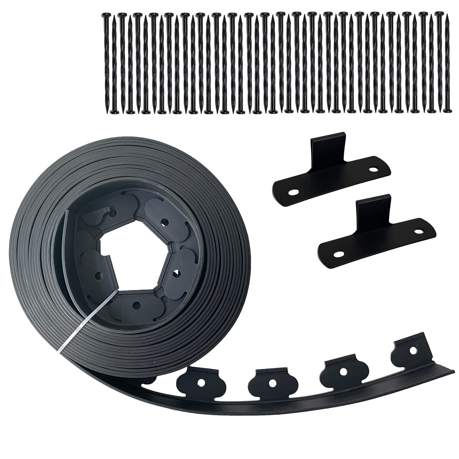 Landscape Edging Kit Black 40 Ft Lawn Edging Include 40 Spikes, Plastic Garden Edging Border For Landscaping, Flower Gardens, La